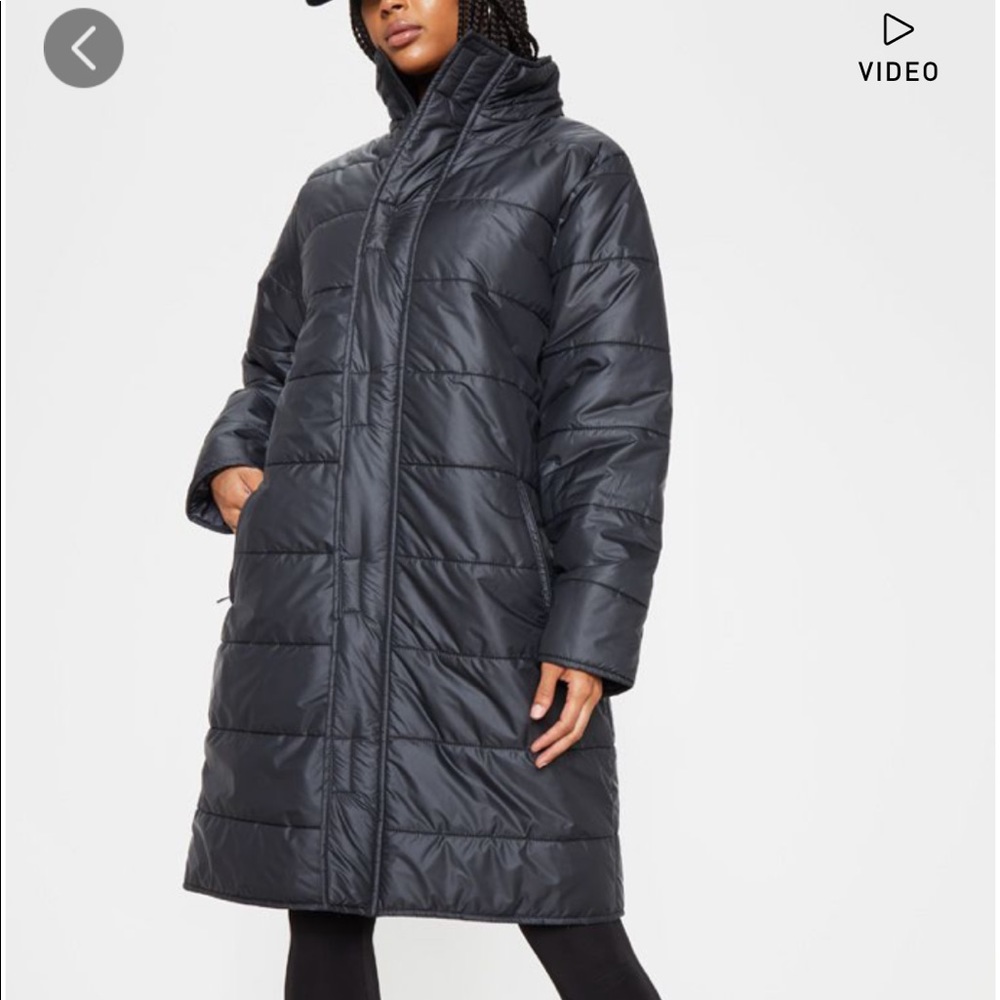 PLT black puffer midi jacket